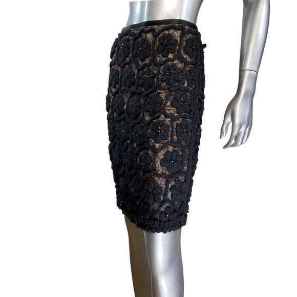 Catherine Malandrino Black Crochet Beaded Lace Floral Pencil Skirt 2 - Picture 6 of 11